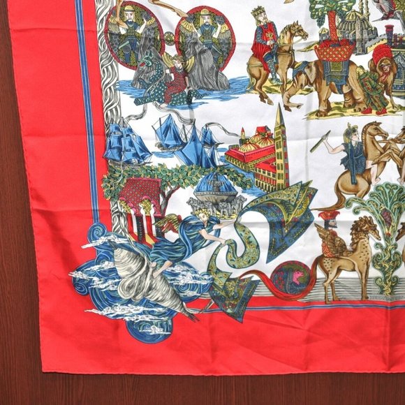 Authentic HERMES Carre 90 Scarf "Au FIL de la SOIE" Silk Red - Picture 5 of 12